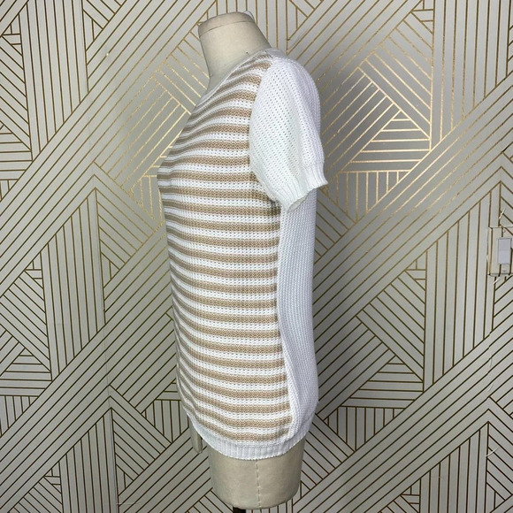 St. John Sport Striped Short Sleeve Knit Sweater in White & Tan Size US XS - Picture 5 of 12